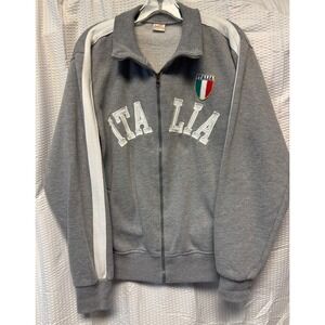 Vintage Superlow Italia Gray Full Zip Mock Collar Embroidered Soccer Hoodie L